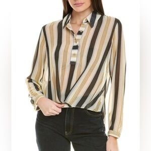 CAbi Women’s Striped Blouse in sheer gold and black
